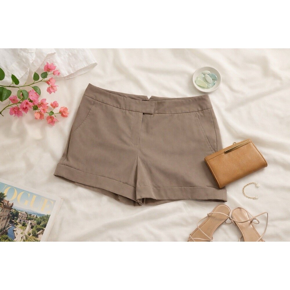 Tan Tailored Cuffed Shorts Stretch Minimalist Preppy Old Money Summer Shorts